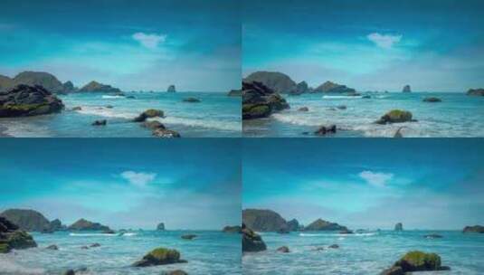 蔚蓝的大海 美丽的浪花拍打礁石高清在线视频素材下载