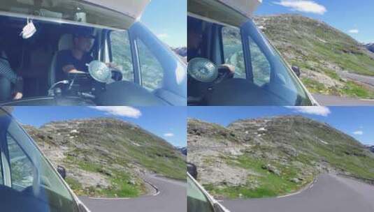 一对夫妇开车走在山路上高清在线视频素材下载