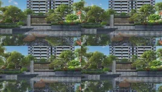 新中式小区园林景观三维动画高清在线视频素材下载