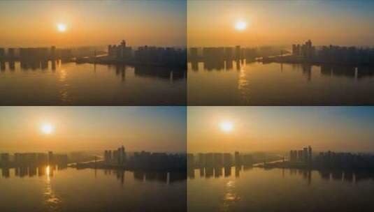 湖南长沙北辰三角洲日出雾景航拍摄影4K高清在线视频素材下载