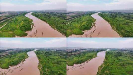 蜿蜒曲折的渭河高清在线视频素材下载