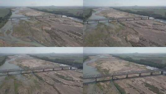 干枯河床上的大桥高清在线视频素材下载