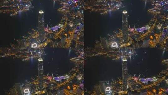 右环绕香港IFC夜景航拍视频4K30P高清在线视频素材下载