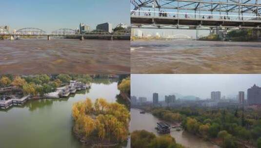 兰州中山桥秋景航拍高清在线视频素材下载