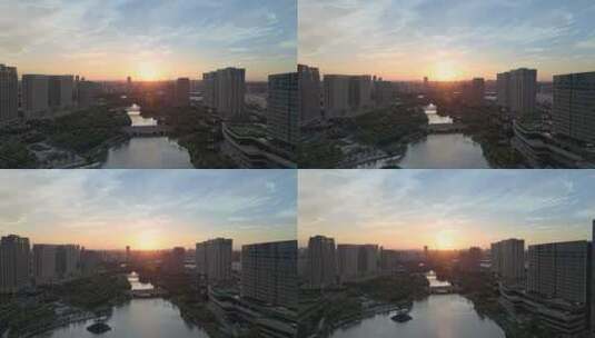 上海松江凯悦酒店建筑风光与五龙湖公园高清在线视频素材下载