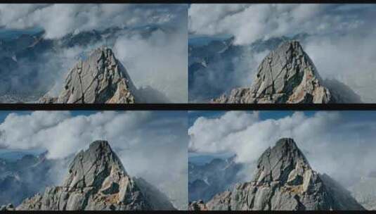 4K航拍高山山顶岩石山峰入云大自然高清在线视频素材下载