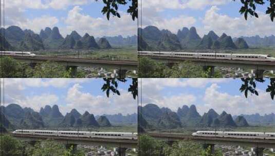 广西桂林高铁列车和谐号行驶进站出站高清在线视频素材下载