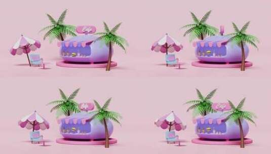 粉色背景和度假夏日主题的动画高清在线视频素材下载
