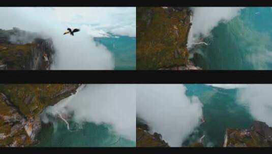 直升机变形小鸟飞翔森林瀑布高山白云特效高清在线视频素材下载