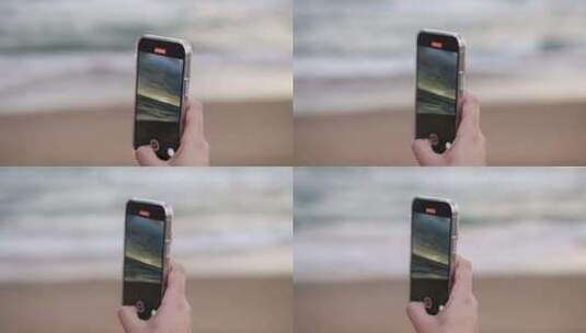 在海边用手机拍摄海浪高清在线视频素材下载