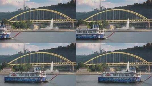 船从桥前通过高清在线视频素材下载