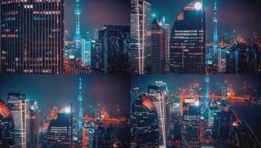 东方明珠夜景延时航拍高清在线视频素材下载