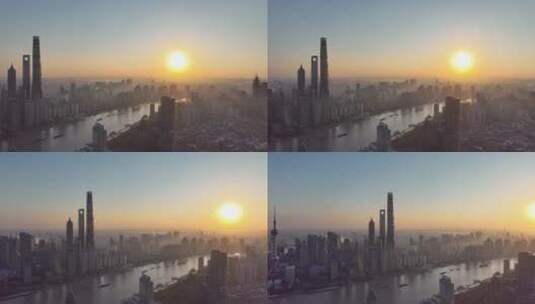 上海陆家嘴日出航拍风光高清在线视频素材下载
