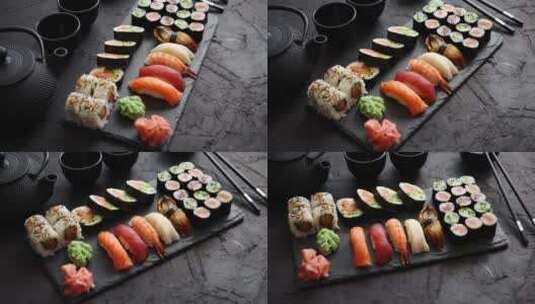 放在石板上的日料寿司高清在线视频素材下载