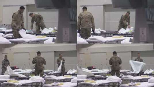国家警卫队的临时设立的床铺和帆布床高清在线视频素材下载