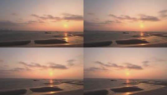 沙滩落日剪影孤独风景海边晚霞人物航拍唯美高清在线视频素材下载