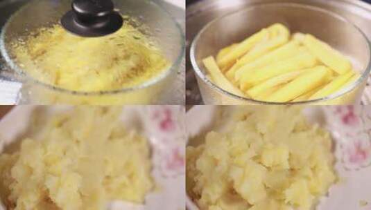 【镜头合集】蒸土豆碾碎过筛制作土豆泥高清在线视频素材下载