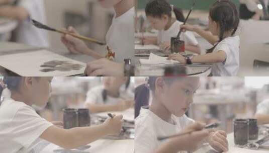 美术课中华文华传承中国风水墨画小孩学画画高清在线视频素材下载