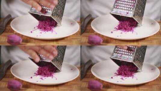 削皮紫薯擦丝蒸紫薯南瓜泥高清在线视频素材下载