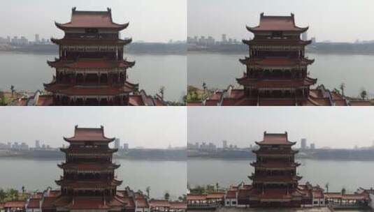 湖南湘潭万楼历史文化古建筑地标建筑航拍高清在线视频素材下载