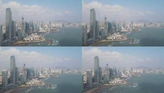 航拍山东青岛海天中心城市海岸线CBD高清在线视频素材下载
