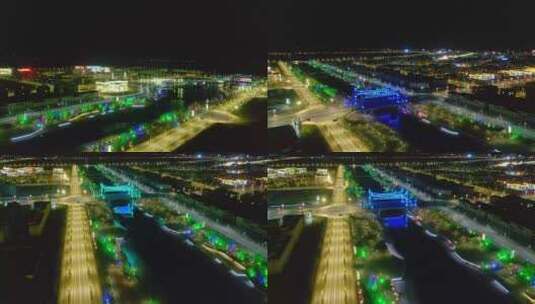 航拍夜间的交通公路高清在线视频素材下载