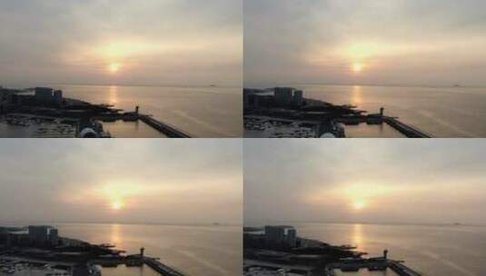 航拍清晨海上日出彩霞高清在线视频素材下载