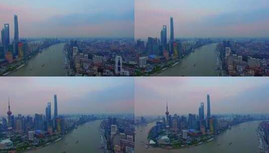 上海外滩黄浦江沿岸航拍高清在线视频素材下载