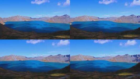 吉林长白山天池蓝色湖泊与蓝天白云唯美风光高清在线视频素材下载