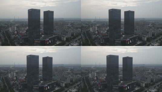 城市航拍湖南湘潭双子塔地标高清在线视频素材下载