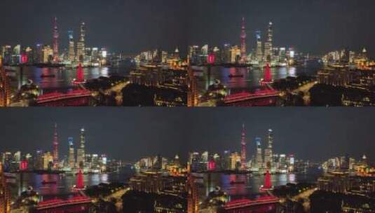 苏州河外白渡桥夜景航拍高清在线视频素材下载