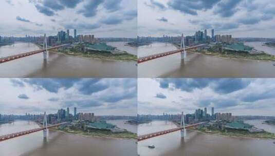 多云天气下的重庆千厮门嘉陵江大桥延时高清在线视频素材下载
