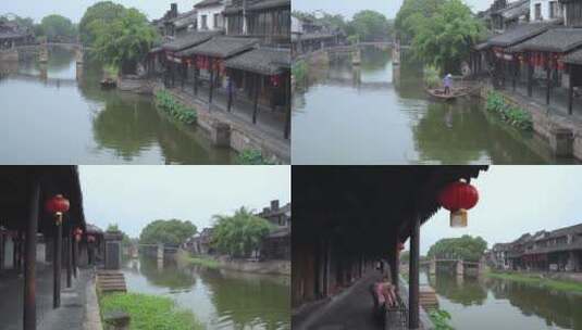 浙江西塘古镇早晨风景4K视频高清在线视频素材下载
