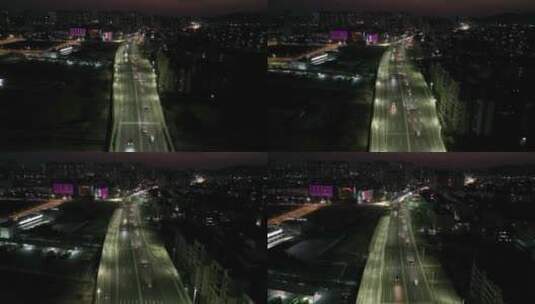 广州车流夜景航拍花都风神大道高清在线视频素材下载