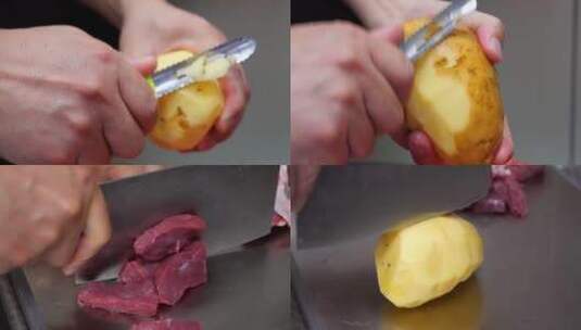 做饭削土豆高清在线视频素材下载