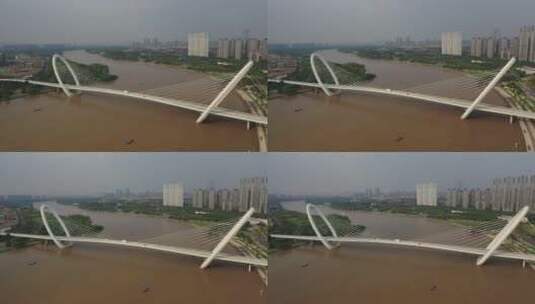 南京地标建筑南京之眼步行桥城市风光航拍高清在线视频素材下载