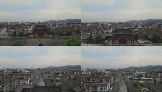航拍湖北襄阳古城老街街景与城墙高清在线视频素材下载