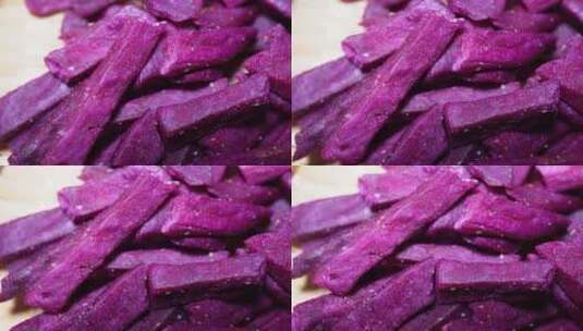 紫薯干紫薯条冻干粗粮零食高清在线视频素材下载