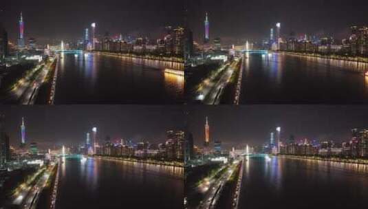 珠江两岸夜景航拍空镜高清在线视频素材下载