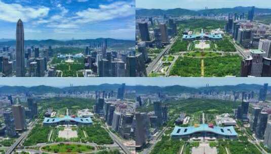 4K航拍深圳城市中轴线-深圳市民中心高清在线视频素材下载