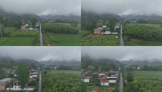 雨后云雾缭绕的小乡村高清在线视频素材下载