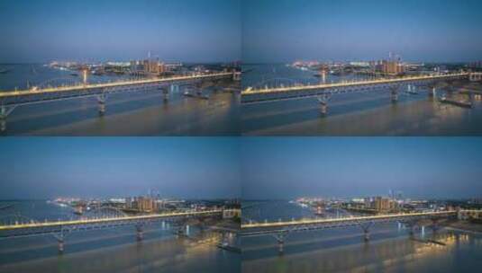 九江长江大桥夜景航拍延时摄影视频高清在线视频素材下载