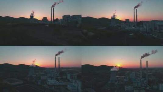 夕阳下热力发电厂高清在线视频素材下载
