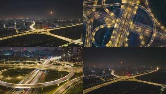 城市互通立交桥夜景车流航拍延时高清在线视频素材下载