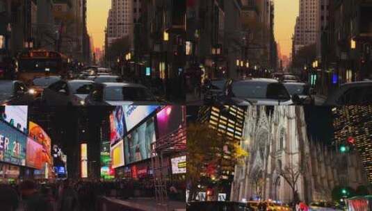 纽约市中心时代广场逛街购物出租车高清在线视频素材下载