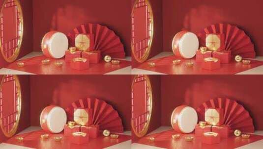 春节礼盒红色场景高清在线视频素材下载