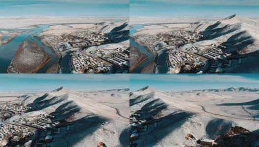 藏区川西黄河上游雪原小镇高清在线视频素材下载