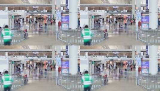宝安国际机场出入口人流延时摄影高清在线视频素材下载