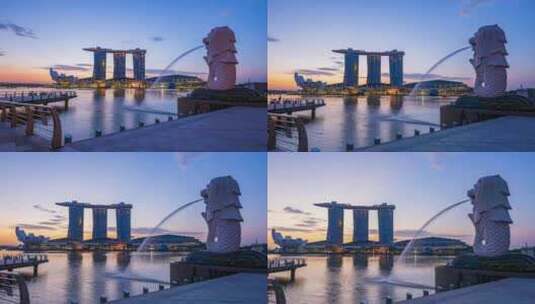 新加坡鱼尾狮，滨海湾延时摄影高清在线视频素材下载