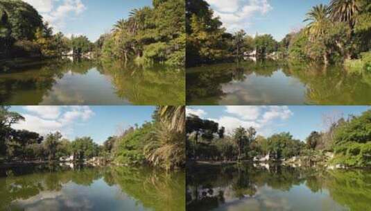 绿地天桥人工湖Paseo del Bos高清在线视频素材下载